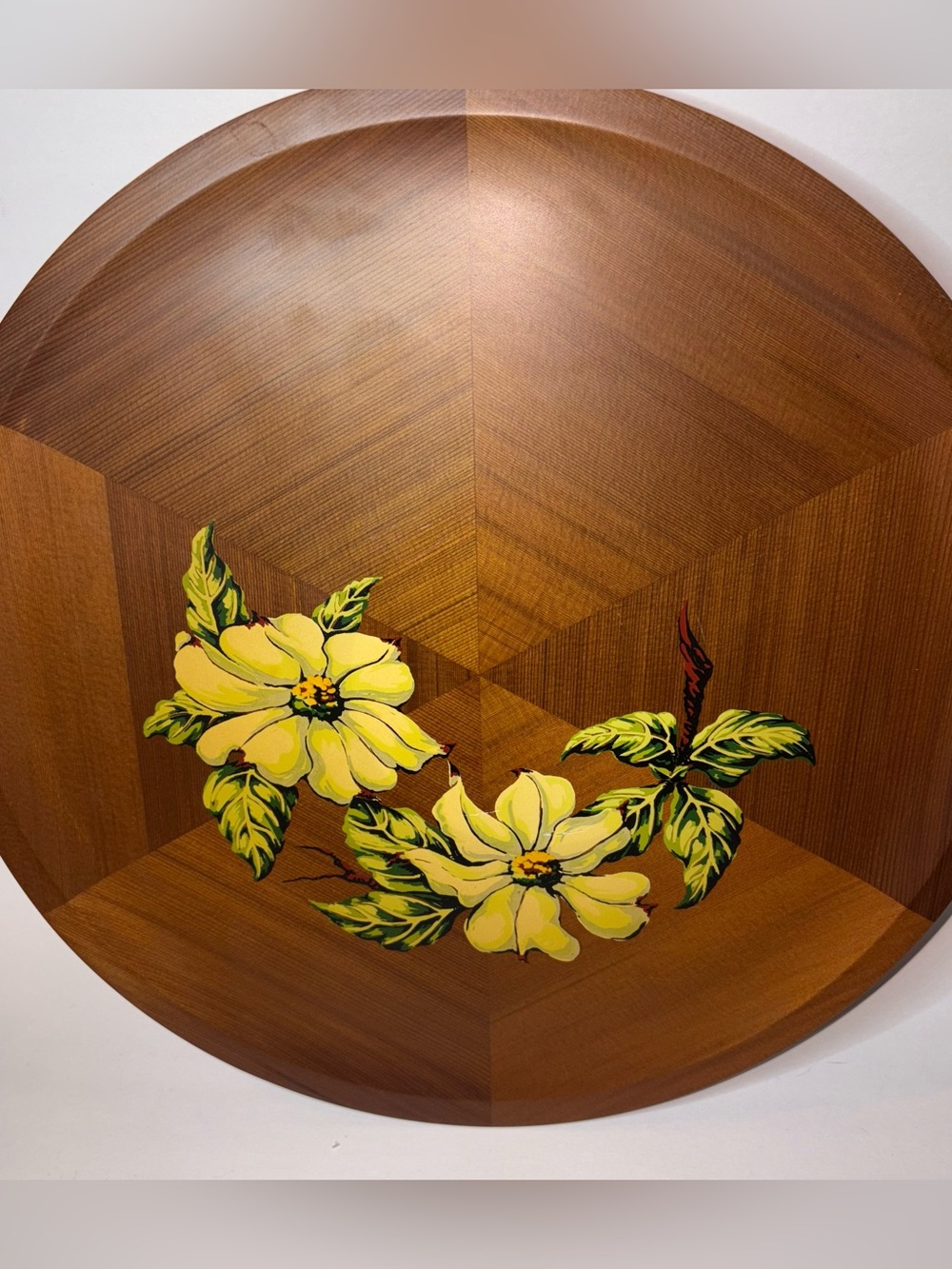 Vintage Red Cedar Wood Tray Dogwood Floral Emblem of BC by Panorama Canada 14”